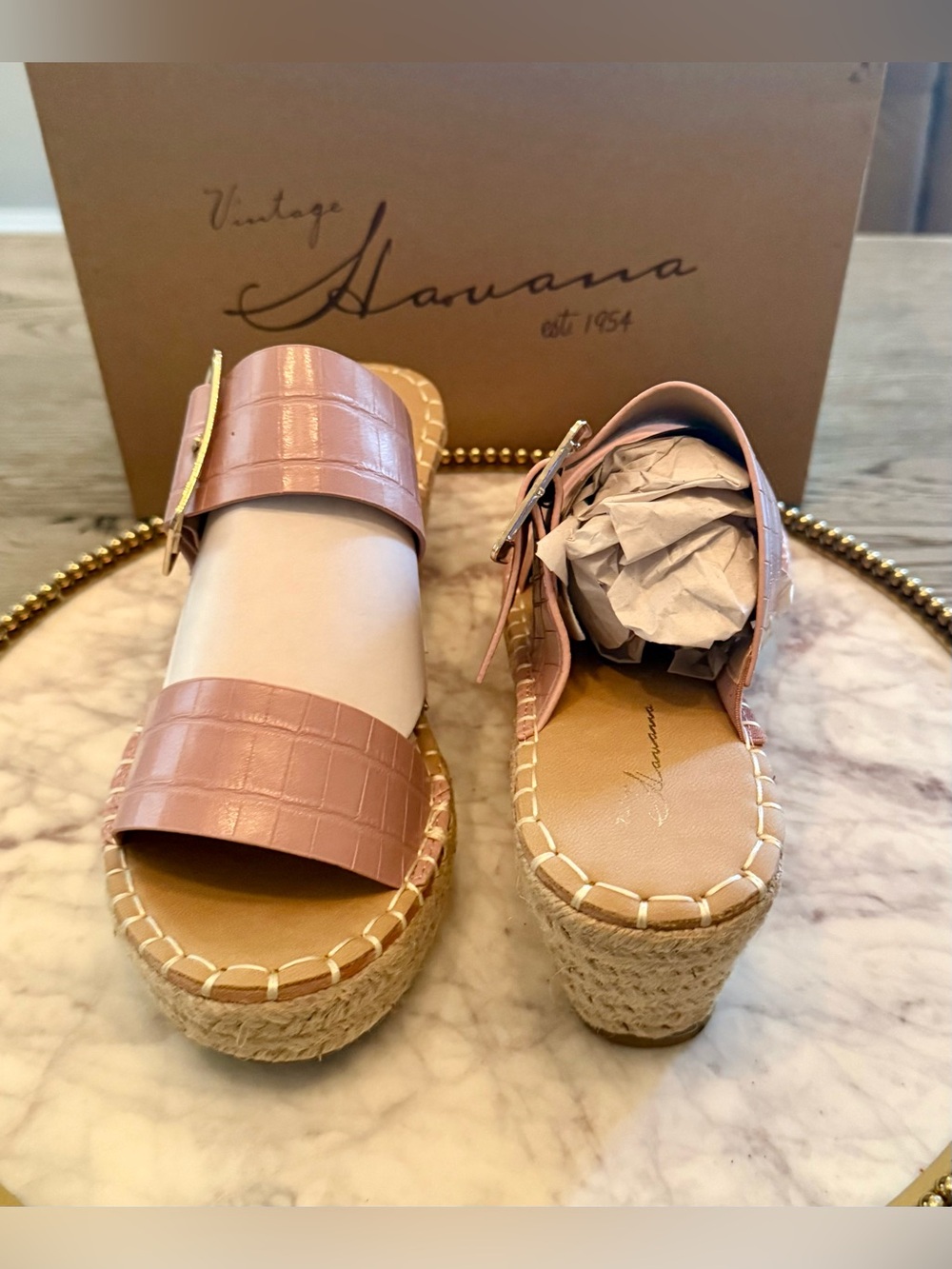 Vintage Havana Pink Croc-Embossed Espadrille Wedge Slide Sandals |Sz. 8.5 (NWB) - Picture 4 of 7